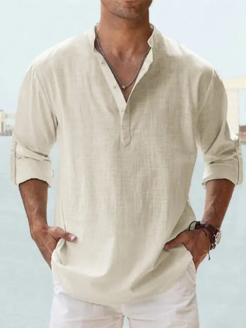 Leinenhemd Damen Leicht Henley Kragen Sommer