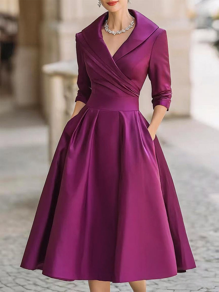 Damen Midikleid Frühling Classic Wickelkleid Elegant