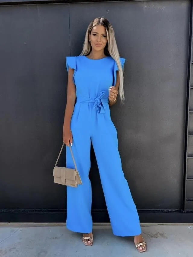 Eleganter Jumpsuit Damen Schmetterlingsärmel Mit Gürtel