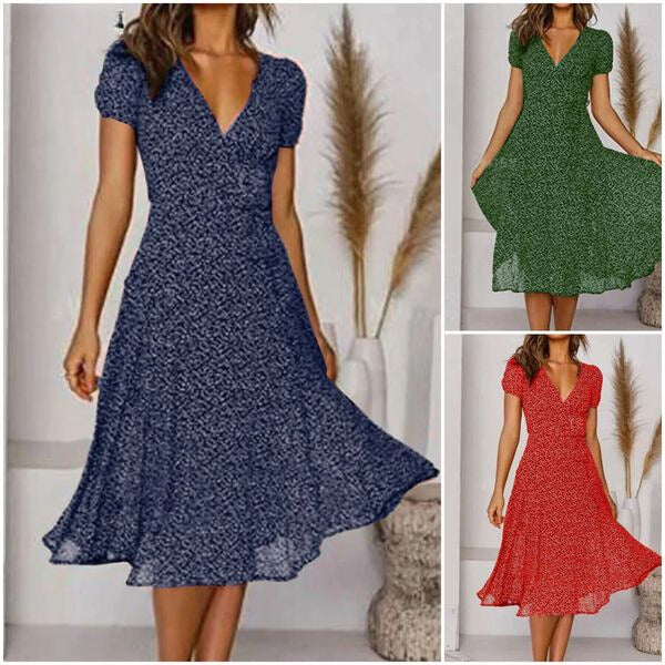 Kleid A-Linie mit V-Ausschnitt und Fließendem Rock Damen