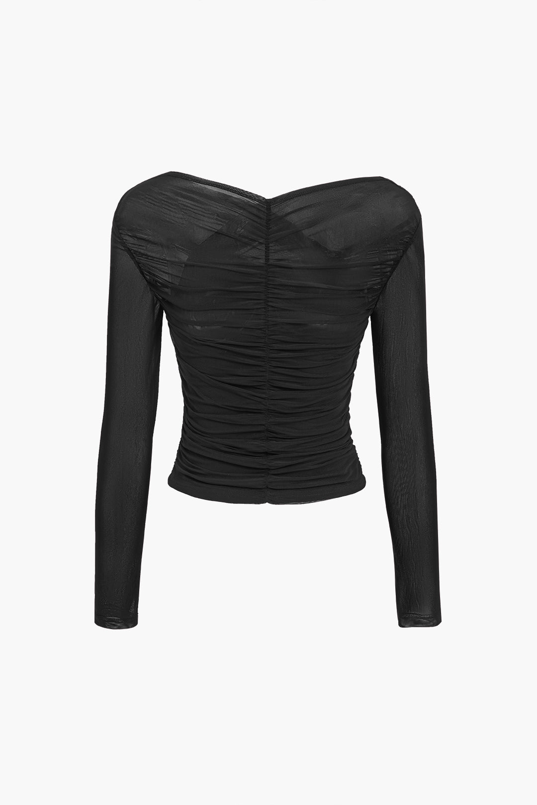 Damen Oberteil Langarm Mesh Top mit Rüschen