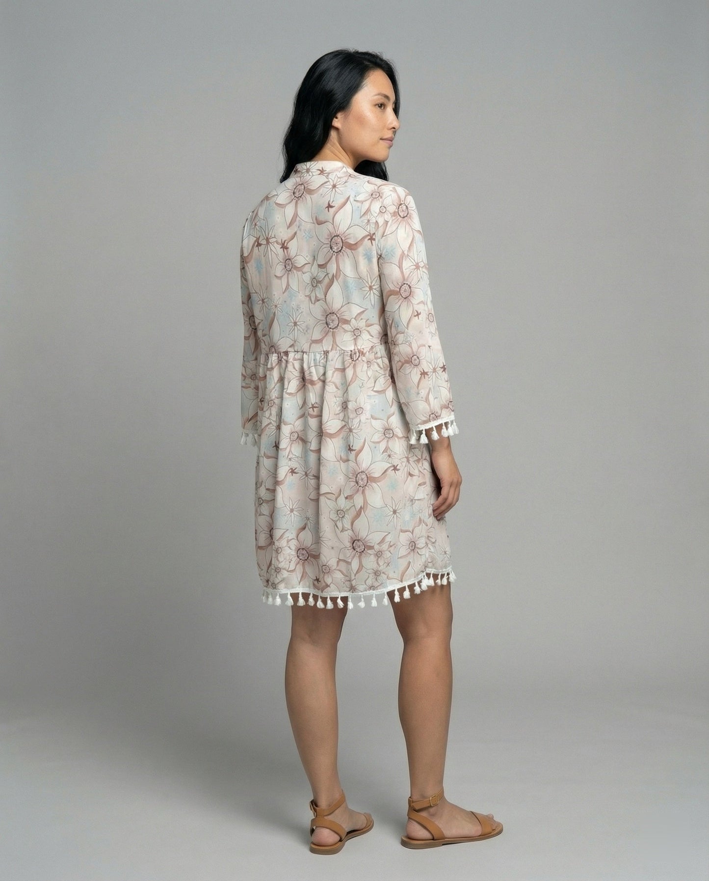 Sommerkleid Damen Blumenmuster Hochkragen Strandkleid Modern