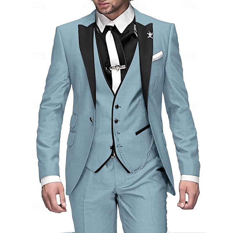 Herren Anzug Set: 3-teilig Leinen Business Blazer Hose