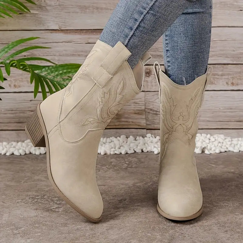 Bequeme Stiefel Western Style Leder braun Damen