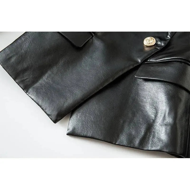 Lederblazer Damen Schwarz Elegante Geschäftsjacke