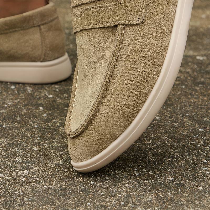 Dunkelblaue Beige Loafer Schuhe Veloursleder