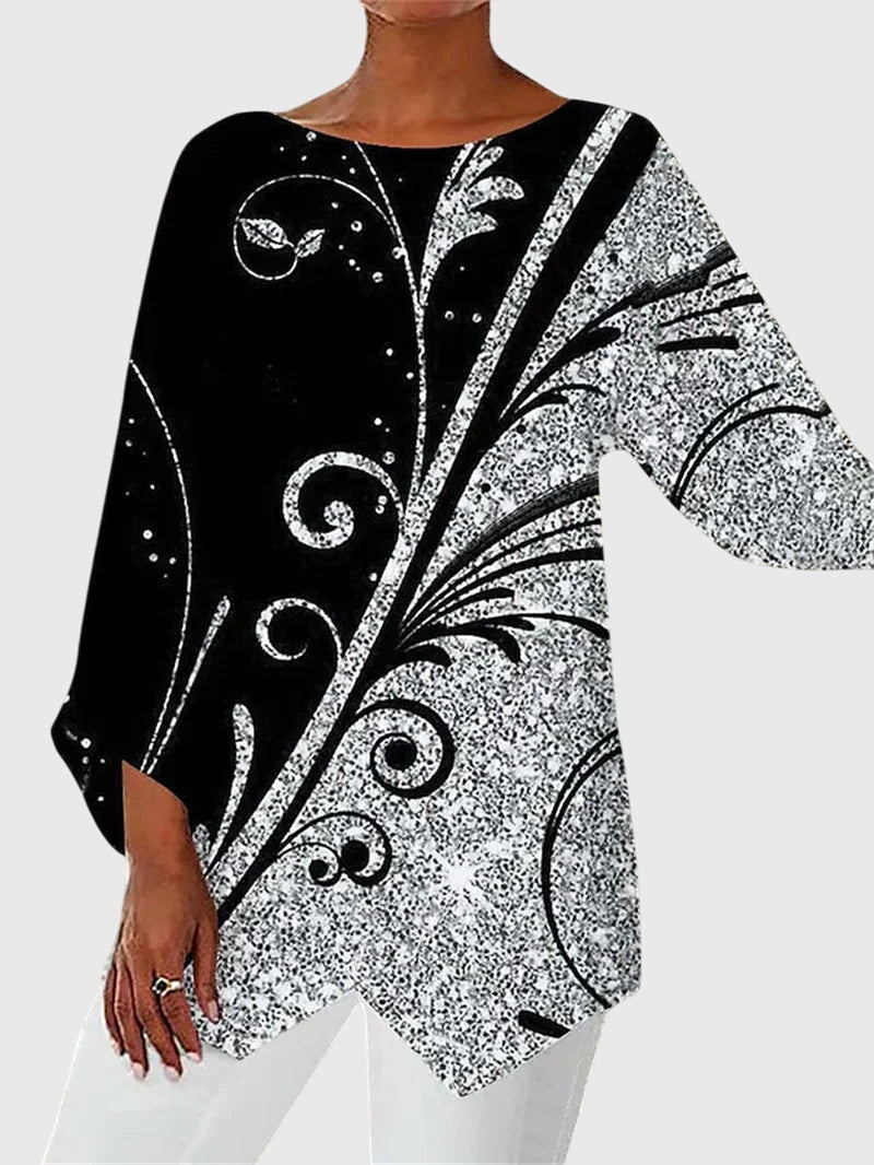 Damen Langarmtop Schmetterlingsmuster Farbenfroh