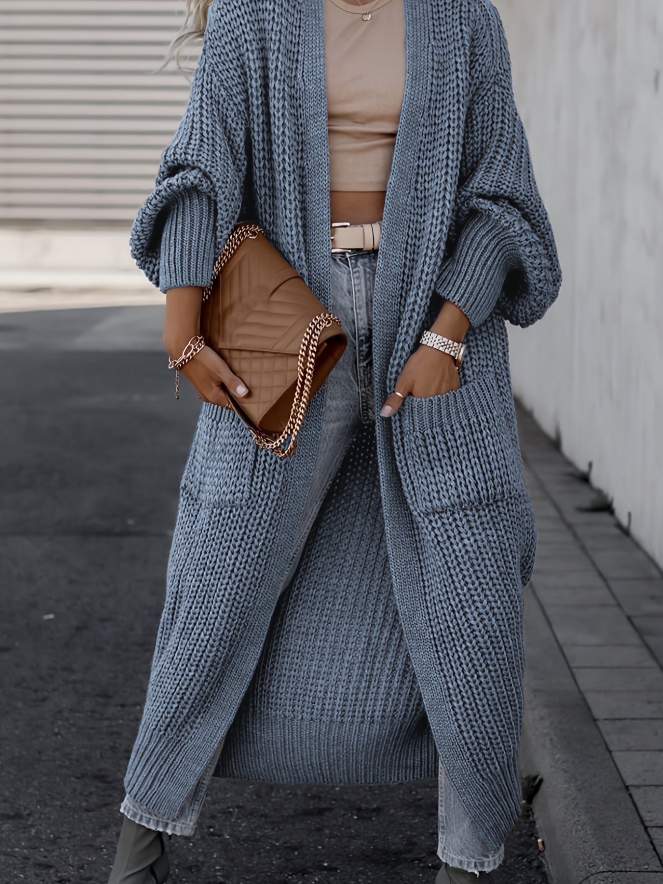 Wollcardigan Damen mit Taschen für Alltag Perfekt