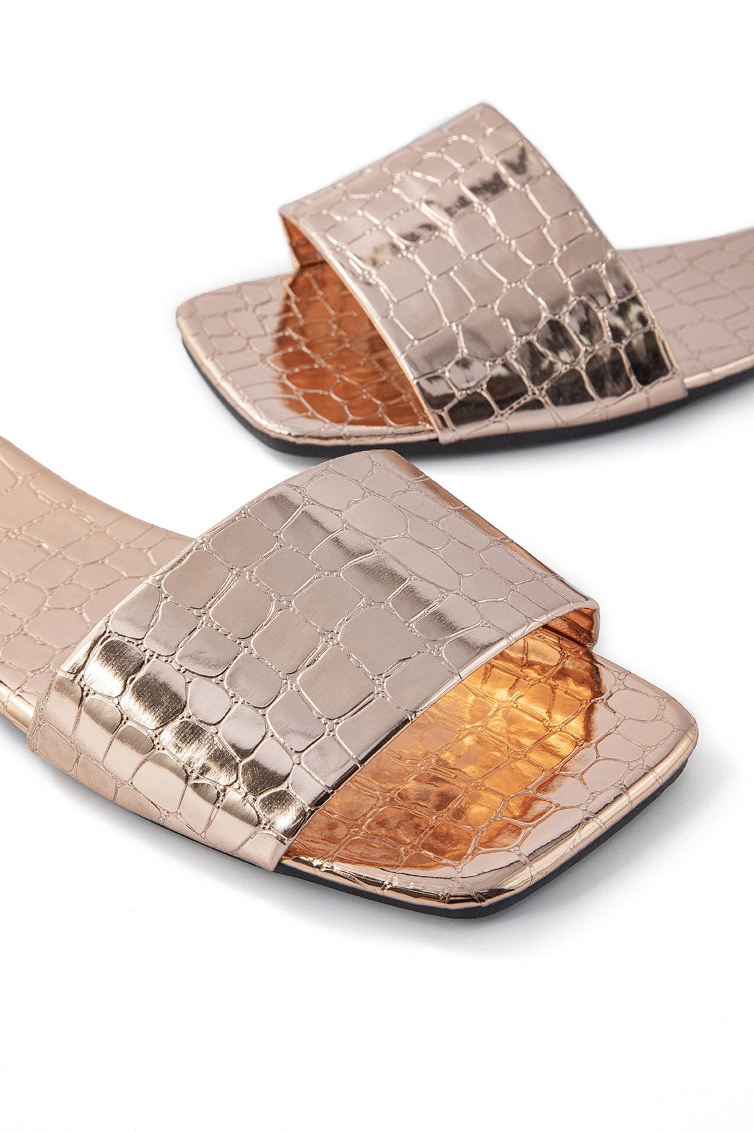 Luxus Slides mit Krokodil Muster Metallic