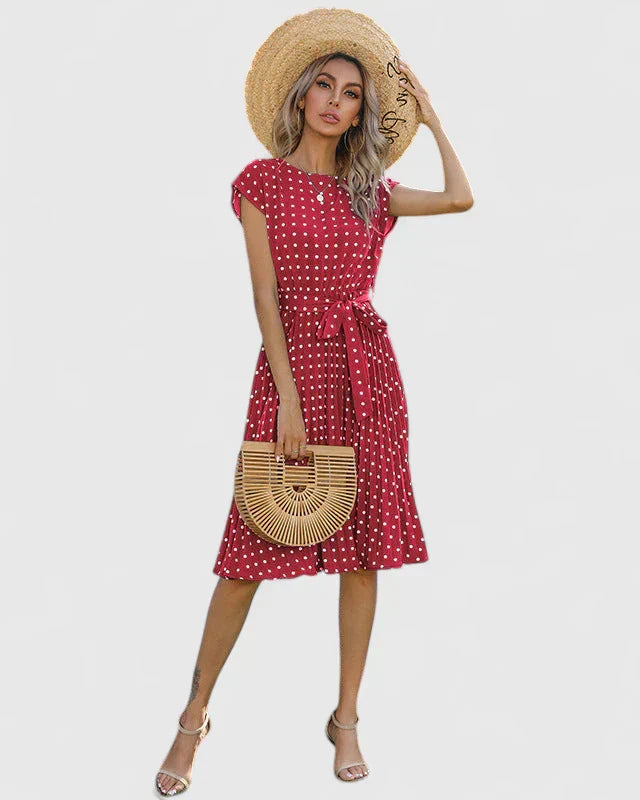 Damen Midikleid Kurzarm Faltenrock Elegант