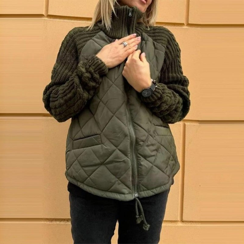 Patchwork Jacke Frauen Strick Ärmel Modern