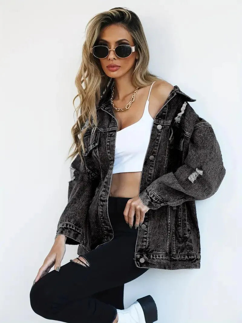 Große Damen Jeansjacke Oversized Trendy