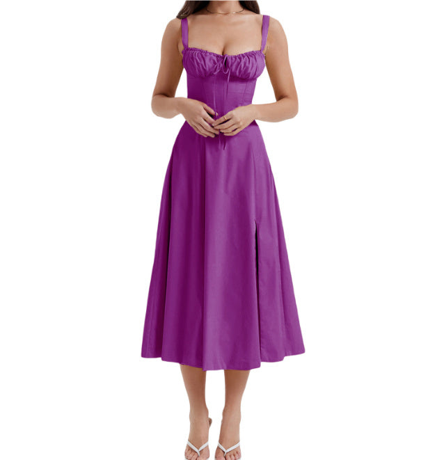 BerlinGlamour Sommerkleid: schmal geschnittenes Überknielanges Kleid mit Rückenausschnitt