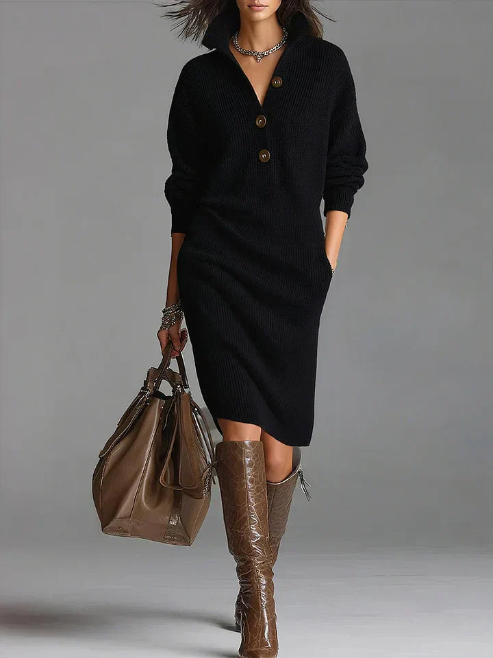 Damen Midikleid mit Knöpfen und Struktur Optik