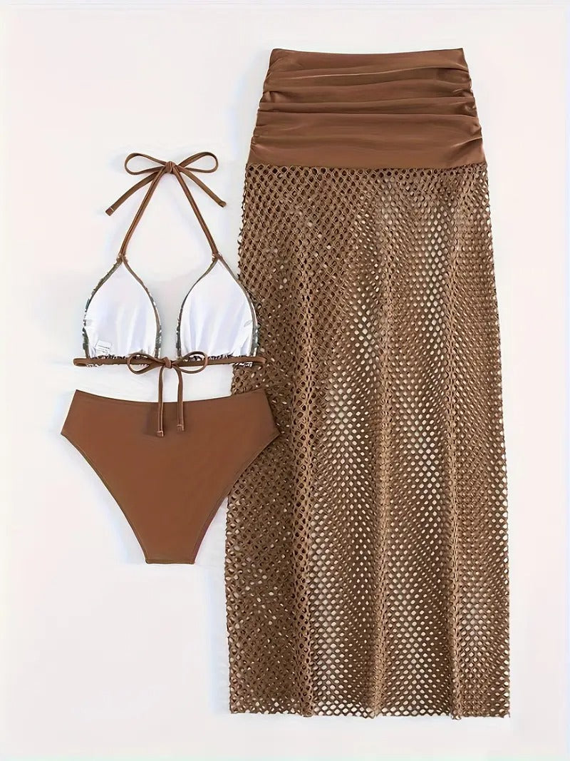 Bikini Set Damen Tribal Print Dreiteilig Sommer