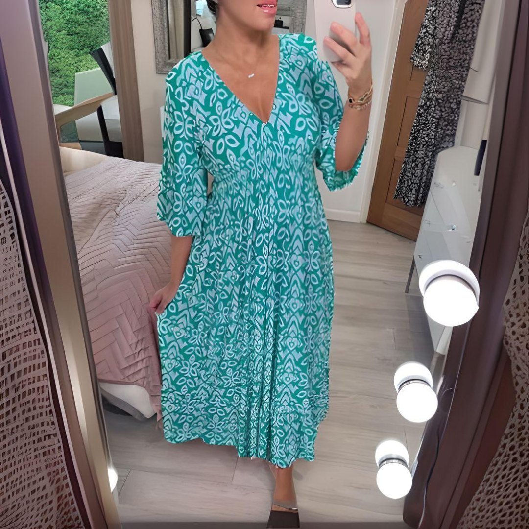 Boho-Kleid Knöchellang V-Ausschnitt Grafik-Print