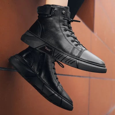 Echtleder-Stiefel Schwarz Lässig Damenstiefel Winter