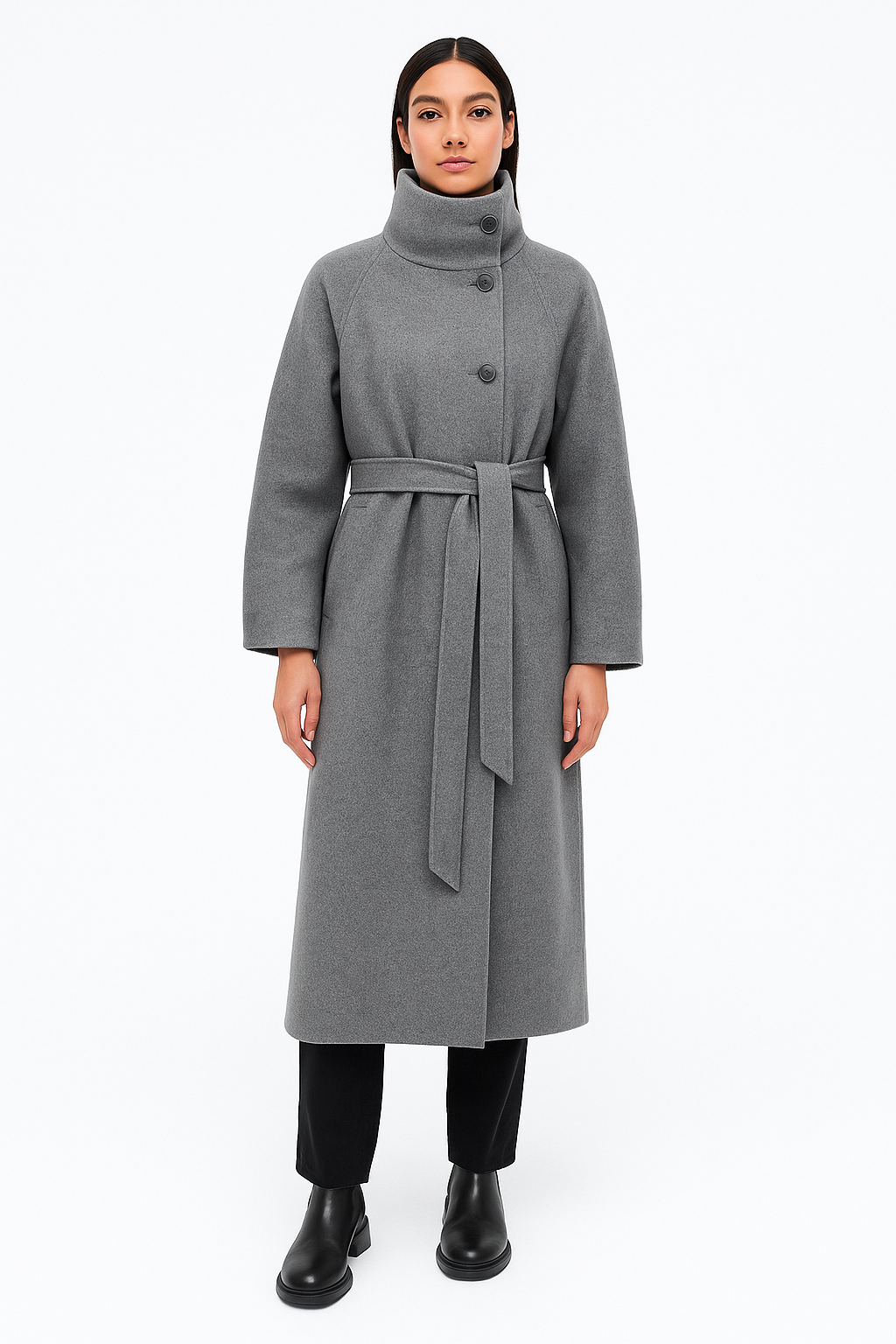 Eleganter Damenmantel Stehkragen Bindegürtel Damenparka