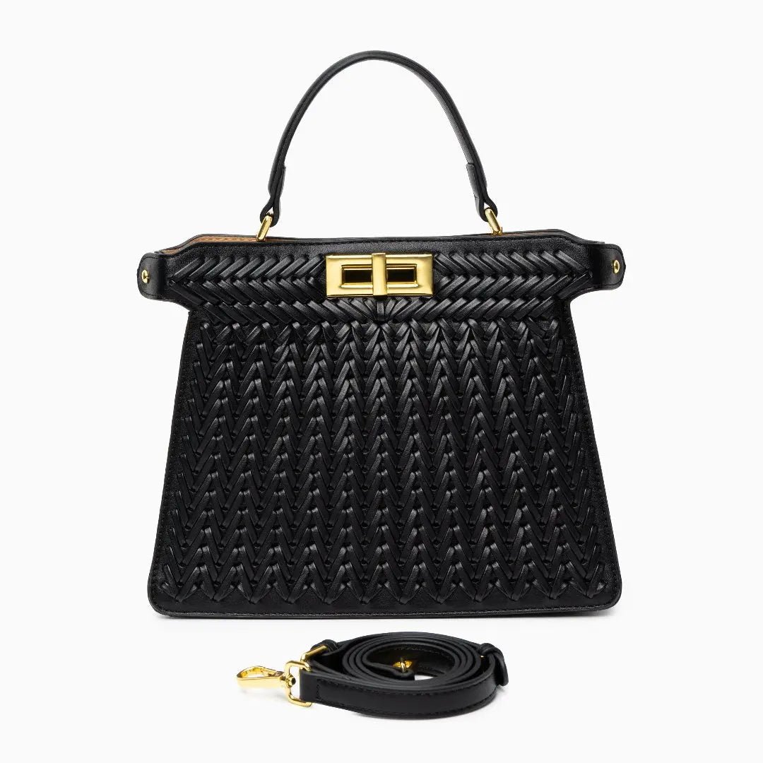 Elegante Handtasche Geflochtene Design Goldene Details