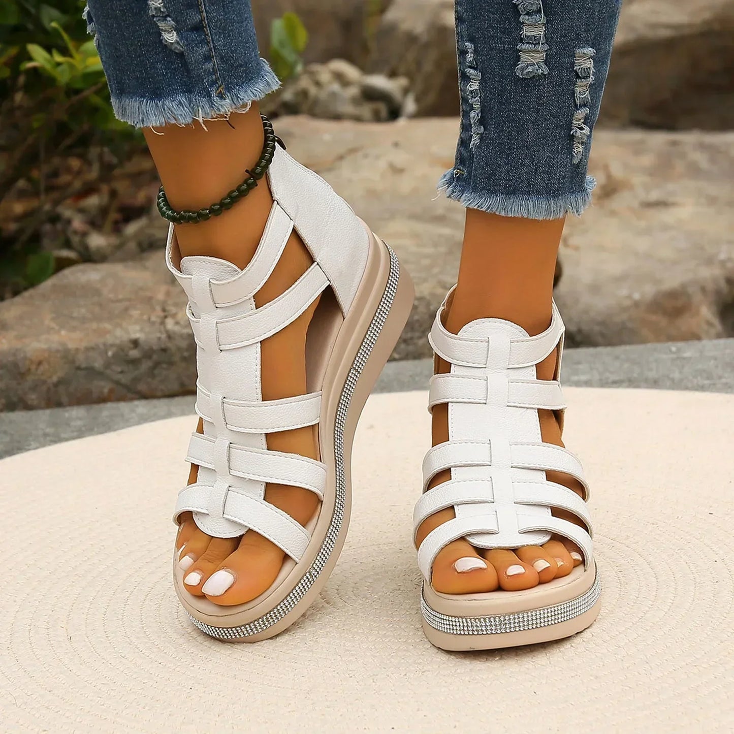 Damen-Plateausandalen Clara mit Strassbesatz