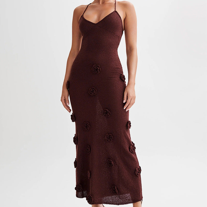 Damen Maxikleid Spaghettiträger Blumenmuster Elegant