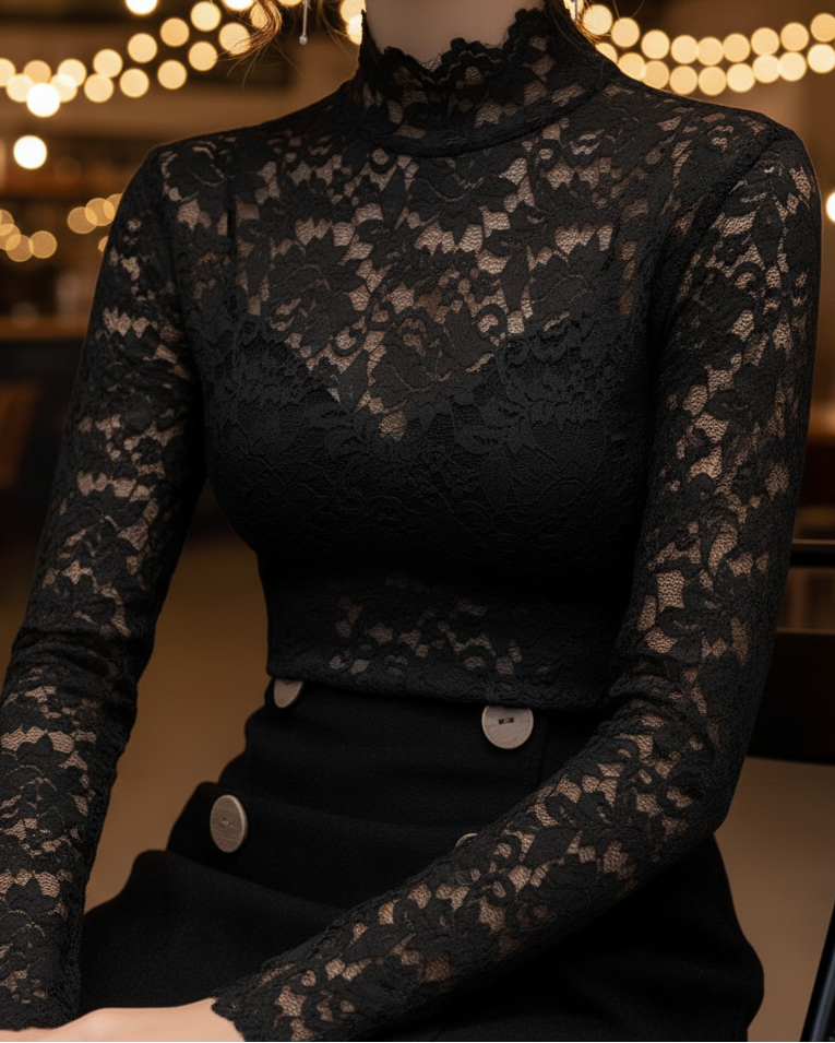 Damen Bluse Spitzen Stehkragen Frühling Modern