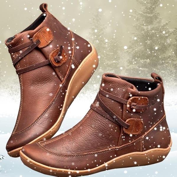 Damen Lederstiefel Warm Bequem Winter