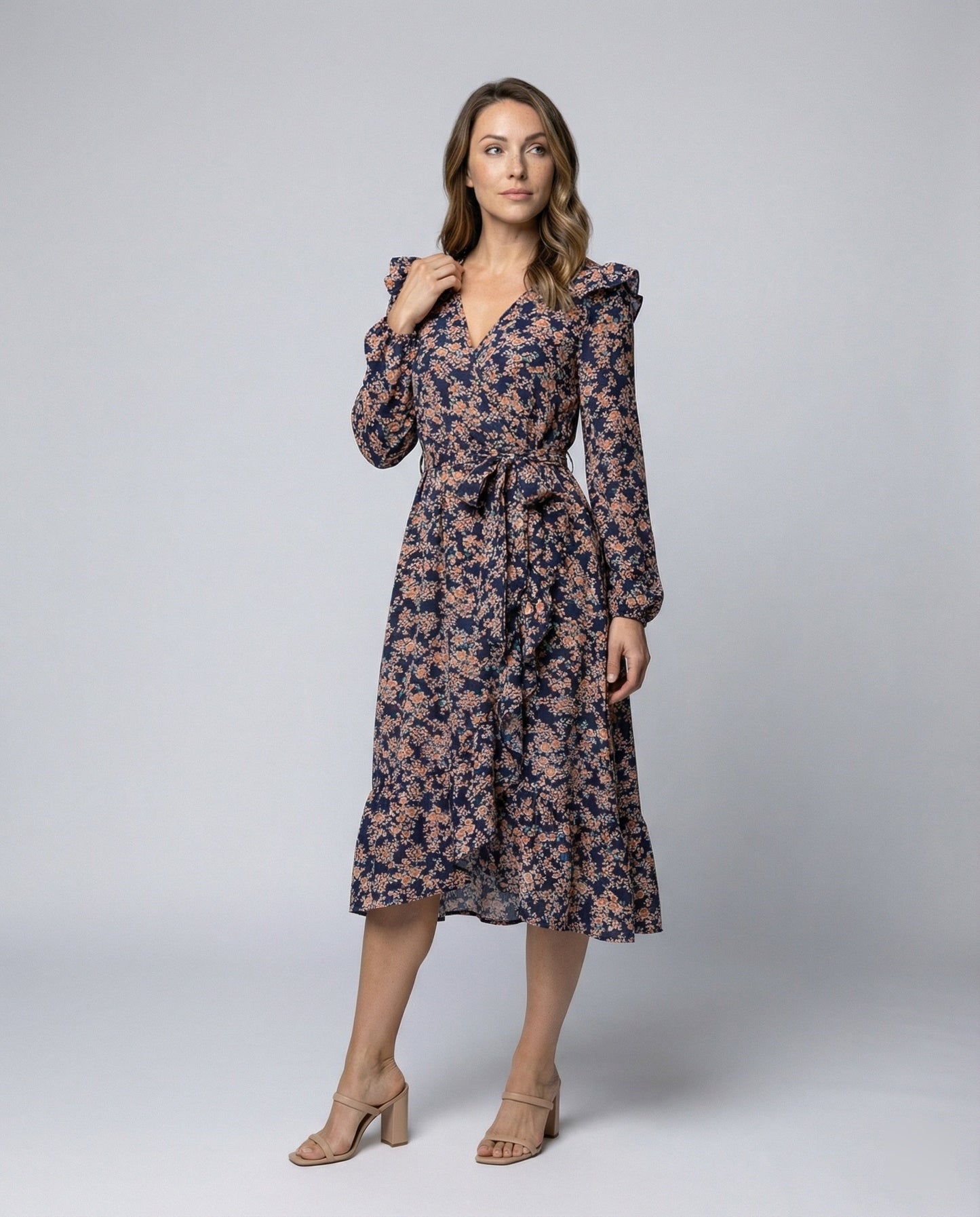 Damenkleid Bluse mit Blumenmuster und taillierbarem Gürtel Elegant