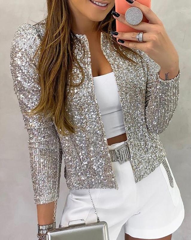 Damen Winterjacke Glitzernd Offen Schick