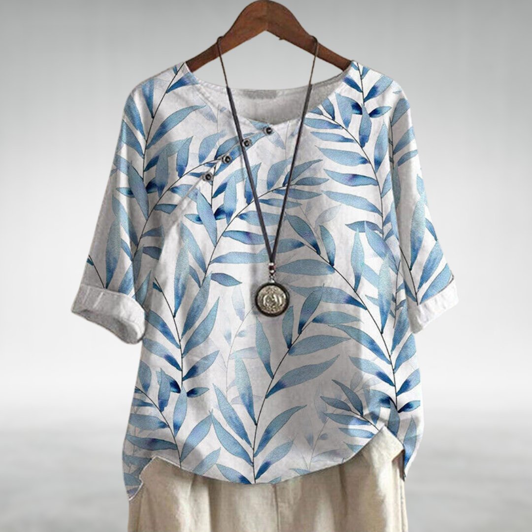 Bluse Damen Blumenmuster Knöpfe Relax Fit