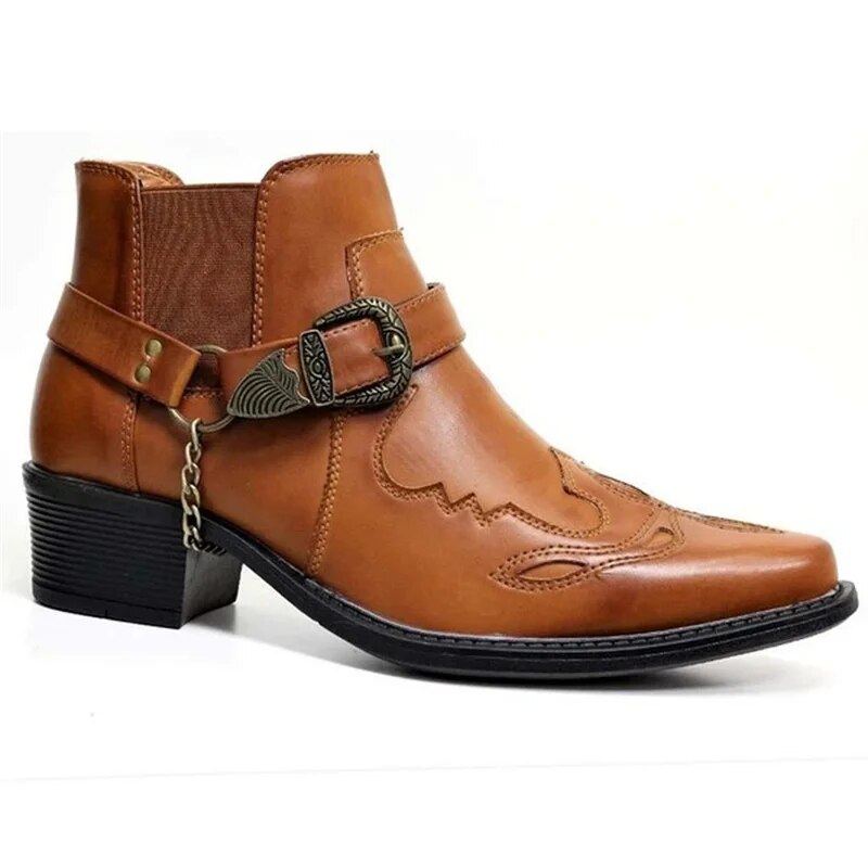 Herren Westernstiefel Schwarz Leder Stiefel