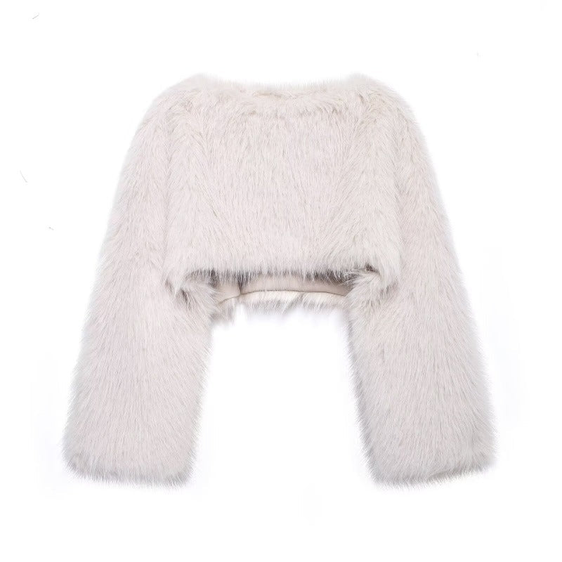 Kunstfell Pullover Damen Weitärmelig Oversized Crop