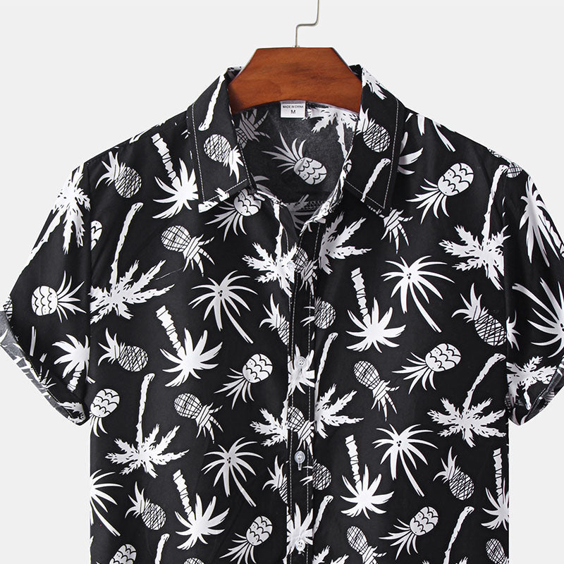Herren Kurzarm Hemd Schwarz mit Logo Druck