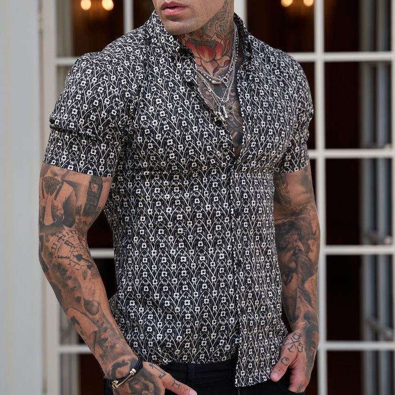 Herrenhemd Slim Fit Sommer Print Modern