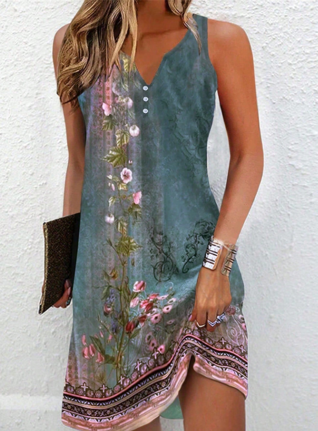 Damen Sommerkleid V-Ausschnitt Farbenfroh Modern
