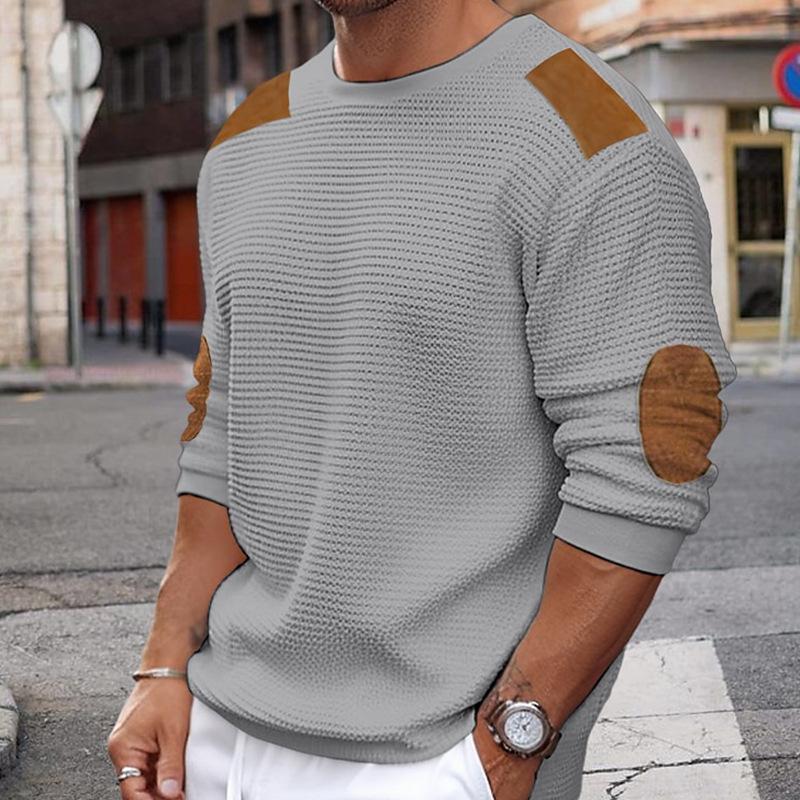 Weißer Strickpullover mit Leder Details Modern