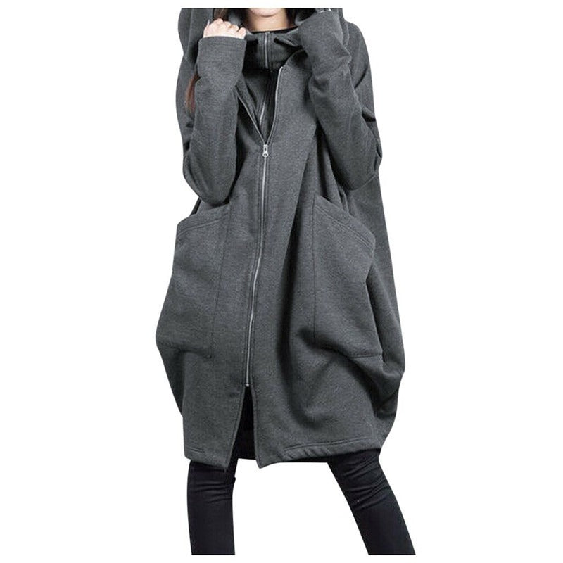 Kapuzenmantel Damen Oversized Weich Woll-Look