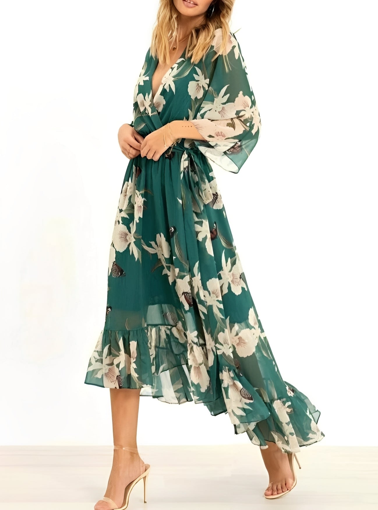 Damen Maxikleid Floral Lang Fließend Sommer