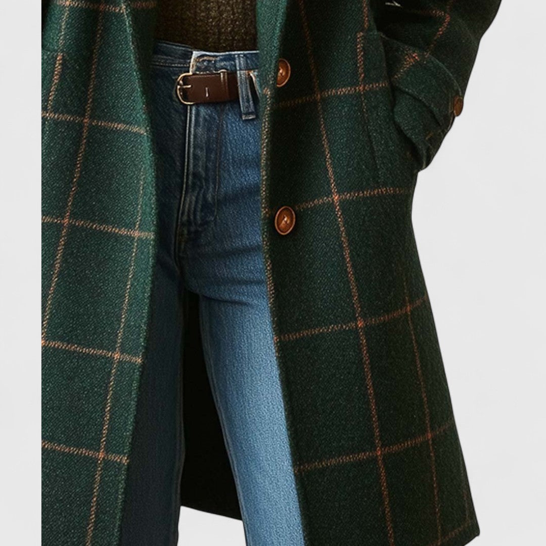 Damen Mantel Klassisch Kariert mit Knöpfen Modern