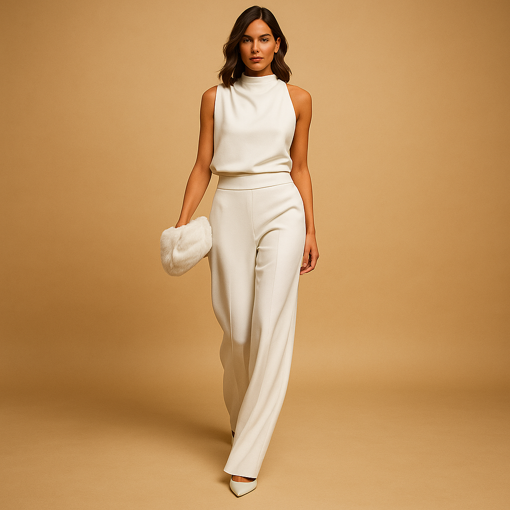 Eleganter Damen Jumpsuit mit V-Ausschnitt und Flatterrock