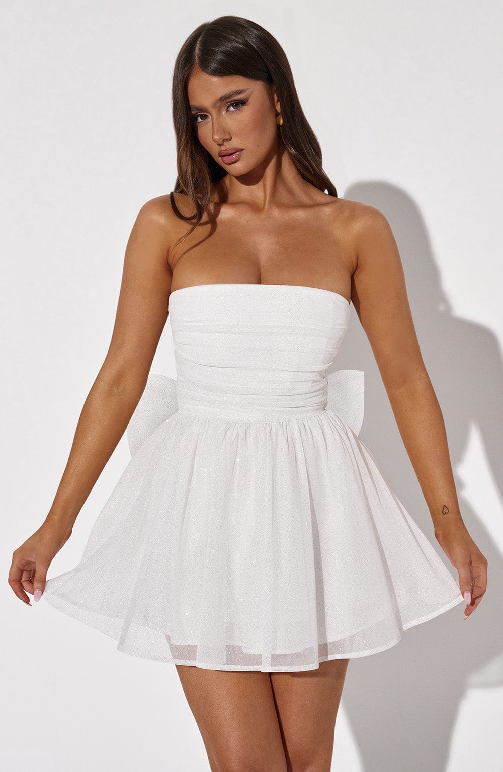 Weißes Mini-Kleid Glitter Partykleid Damen