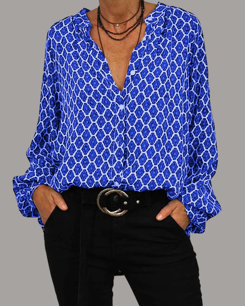 Elegante Damenbluse V-Ausschnitt Langärmlig