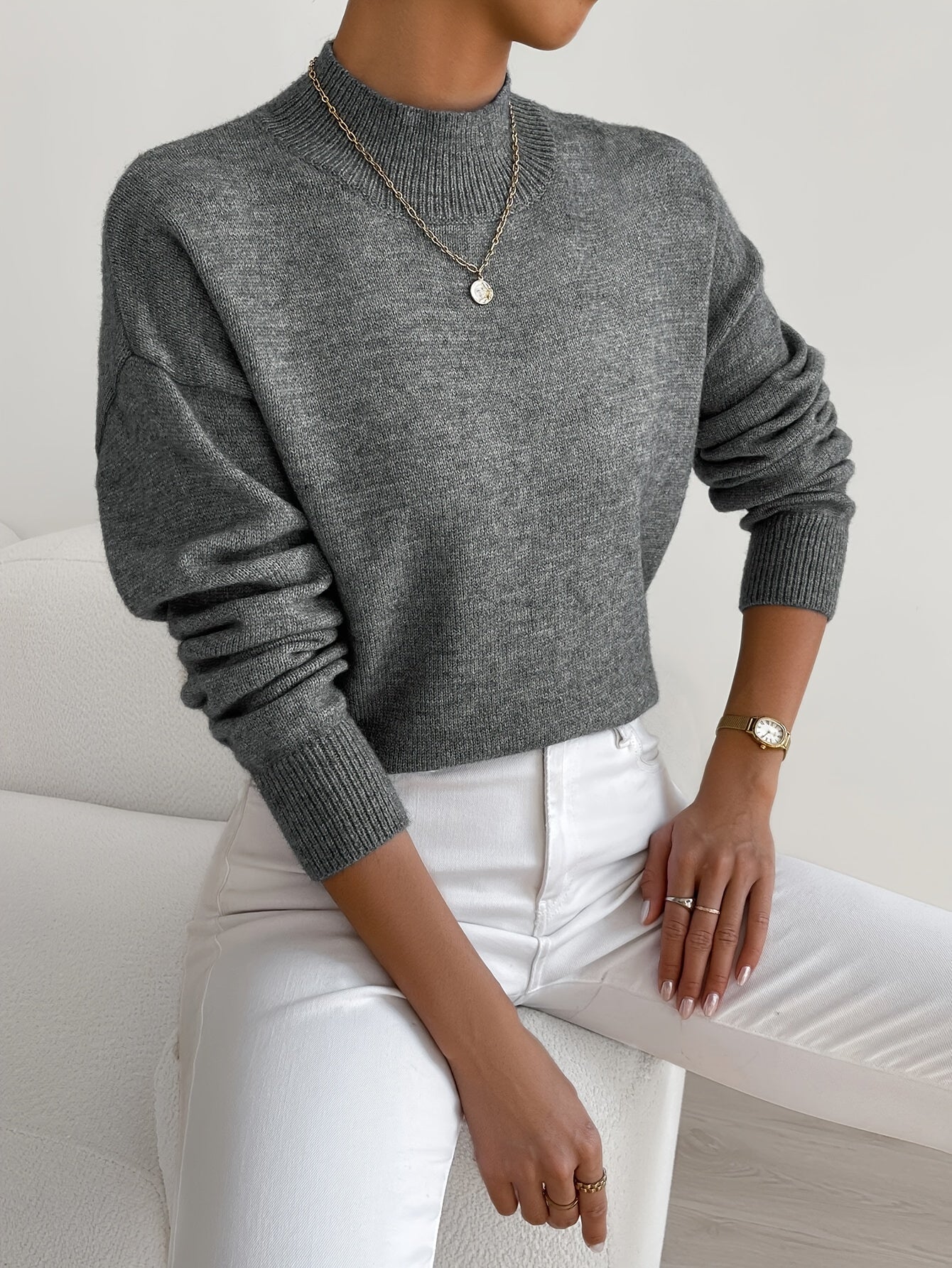 Damen Pullover Frühling Mockneck Kaschmirweich
