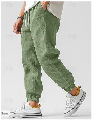 Herren Leinenhose Sommerhose Hosen mit Hoher Taille Bequem