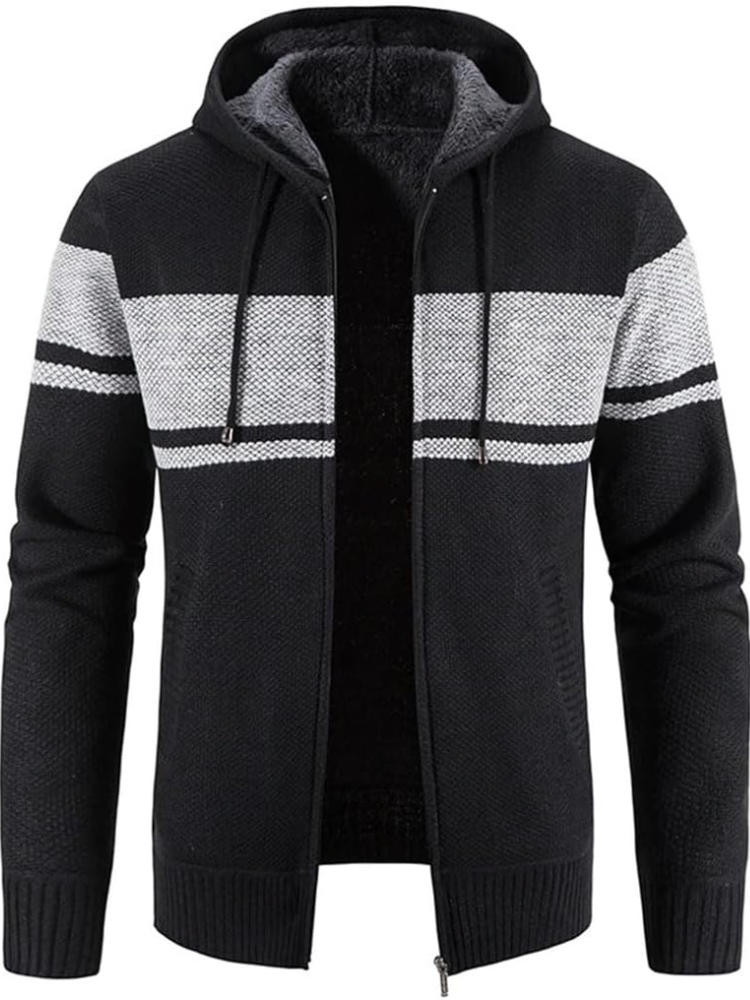 Herren Winterjacke Kapuzenjacke Reißverschluss Streifen Warm