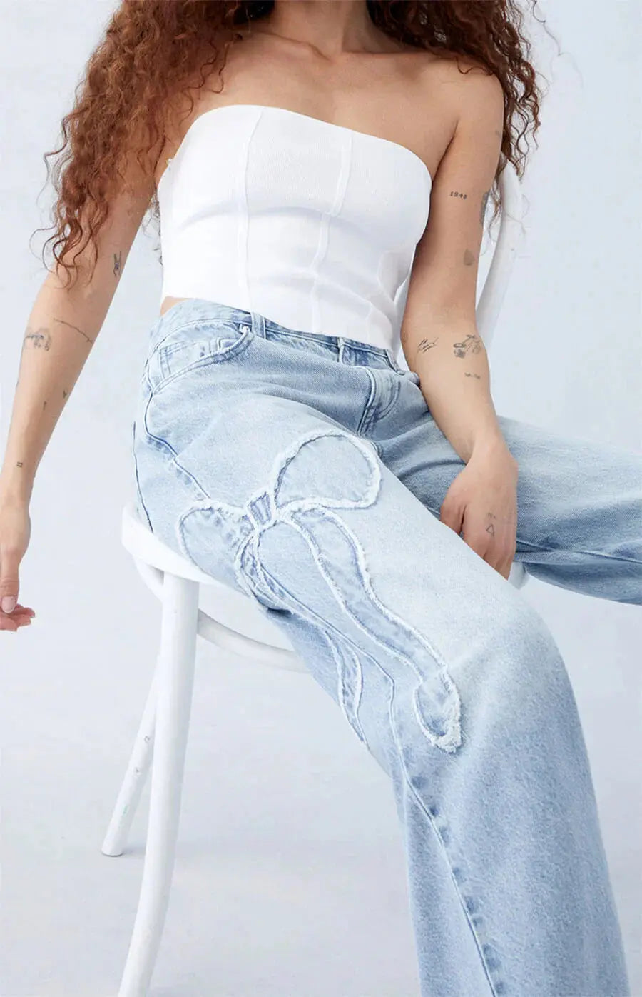 Weite Damenjeans Mit Herz Patches Trendy