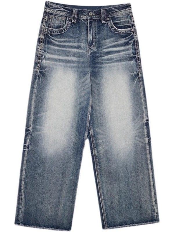 Baggy Jeans HochTaille Distressed Gewaschen Trendy