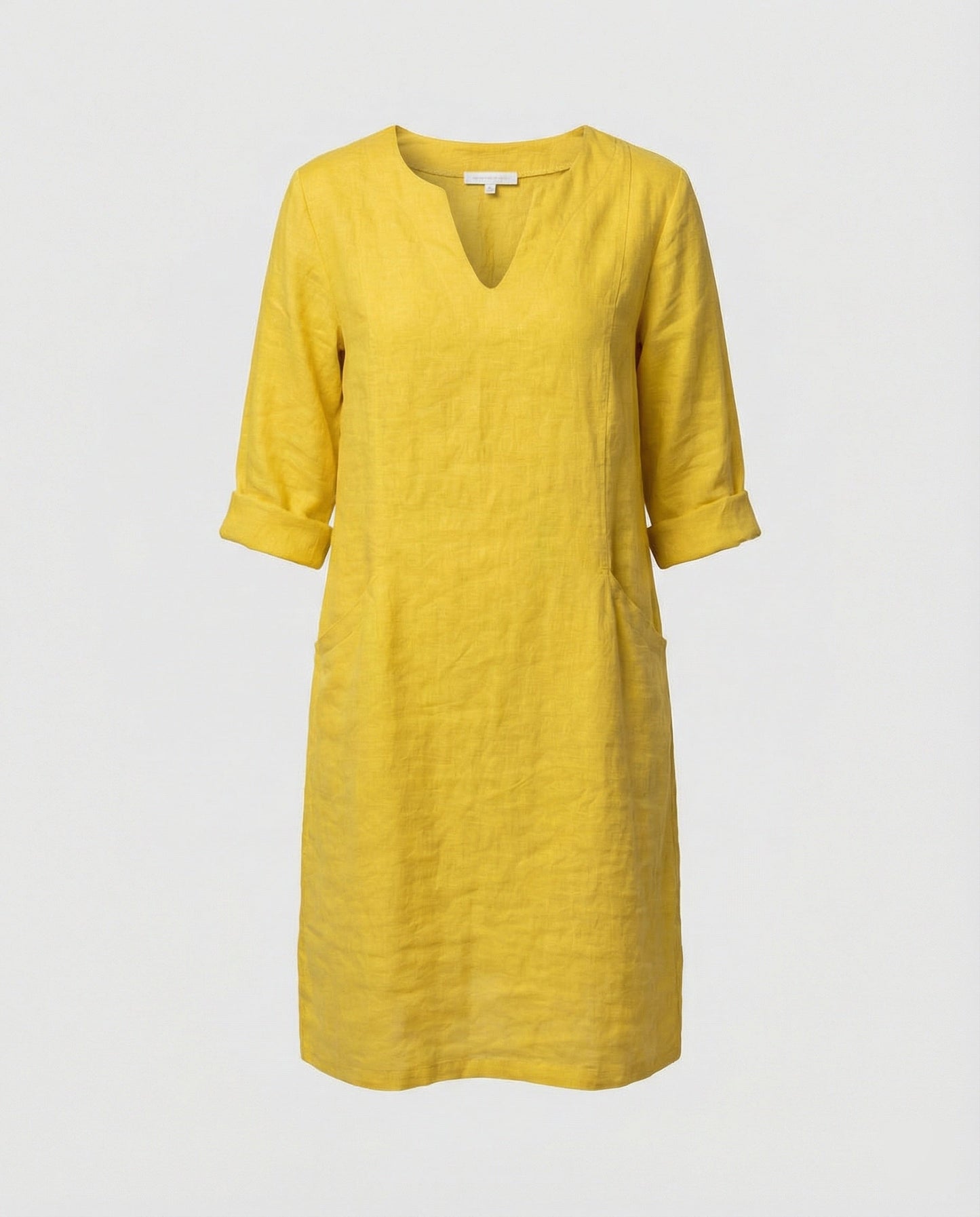 Damen Leinenkleid V-Ausschnitt Elegant Locker