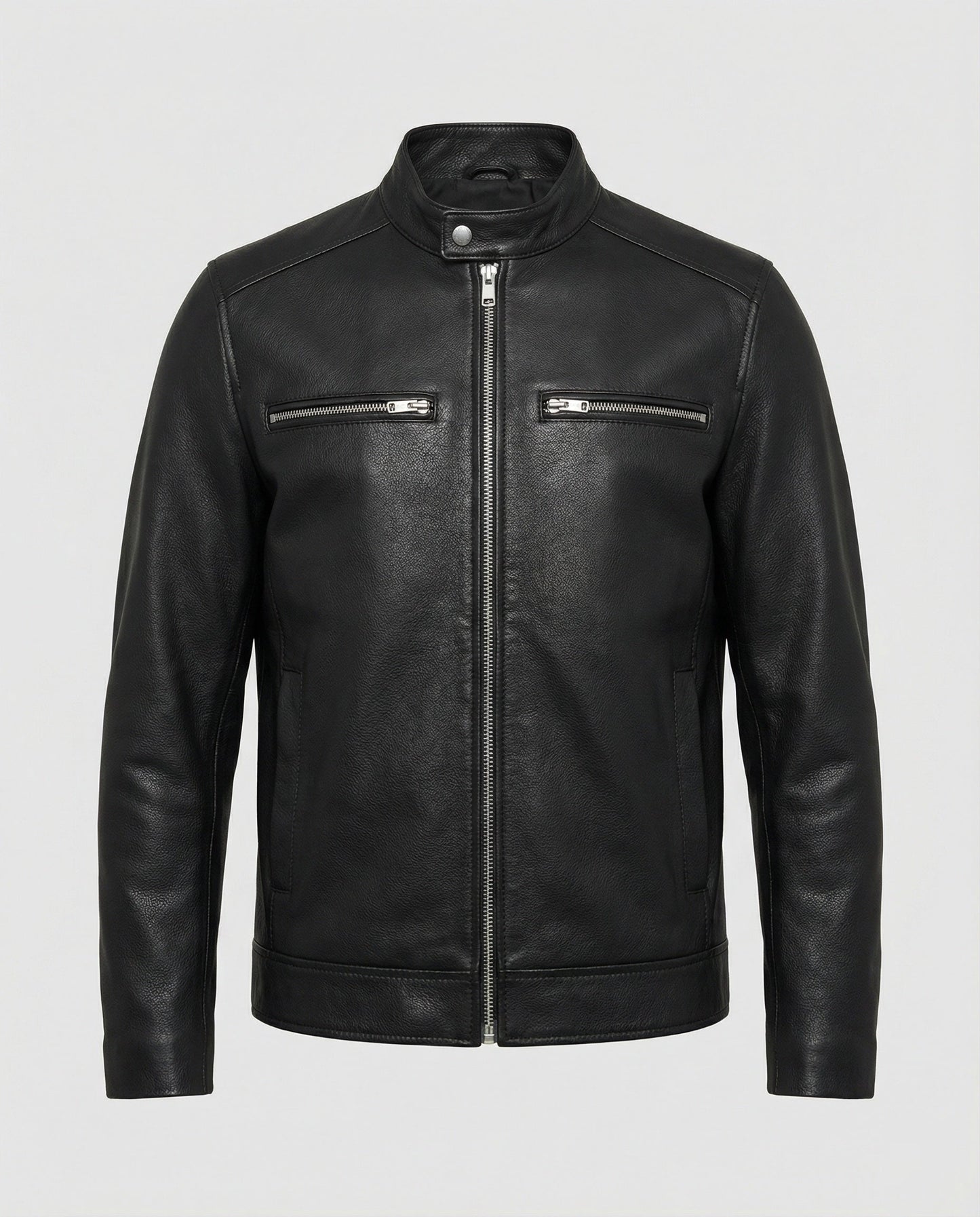 Herren Kunstlederjacke Elegant Schwarz mit Steppdetail
