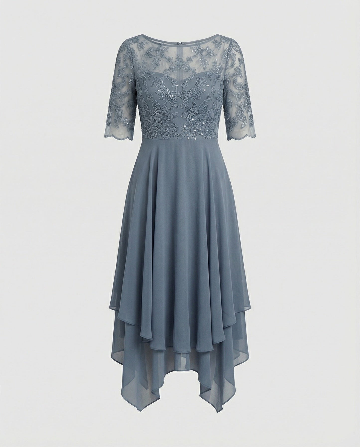 Elegantes Damen Midikleid aus Spitze und Chiffon